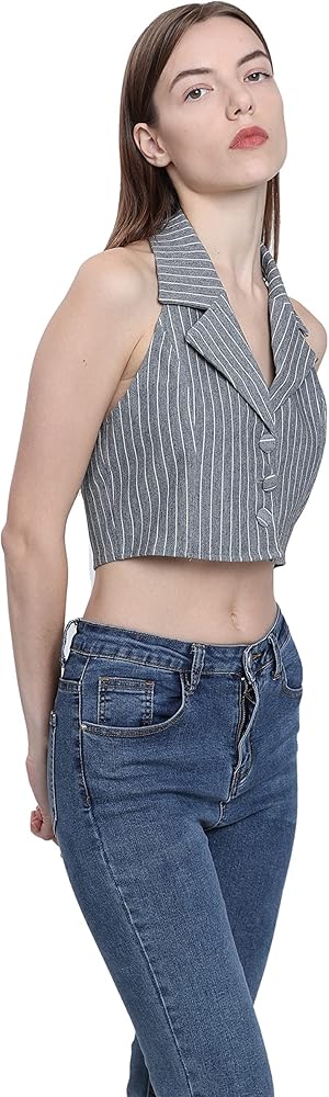 Amazon.com: SIGRTEYH Womens Pinstripe Halter Vest Waistcoat